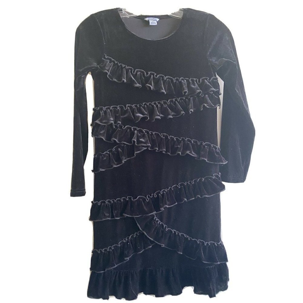 Hartstrings Girl’s Sz 10 Black Velour Ruffle Dress